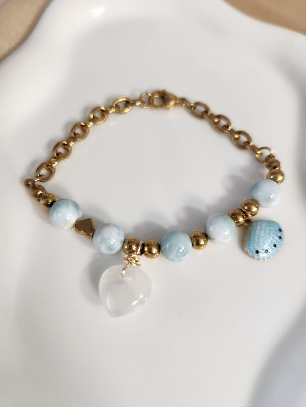 Handmade Larimar And Moonstone Charm Bracelet